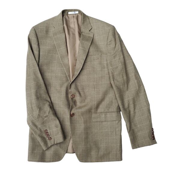 Lauren Ralph Lauren Brown Tan Silk Wool Houndstooth Blazer Jacket Sport Coat 44L - Picture 2 of 11